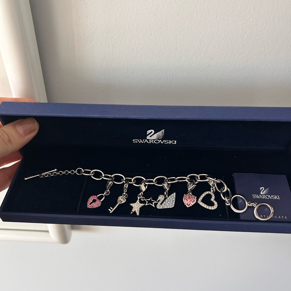 Swarovski Silver and Pink Charm Bracelet